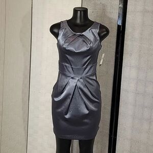 BRAND NEW B.WEAR TOO!PLEATED COCKTAIL MINI SLEEVELESS V-NECK ZIP CLOSURE DRESS